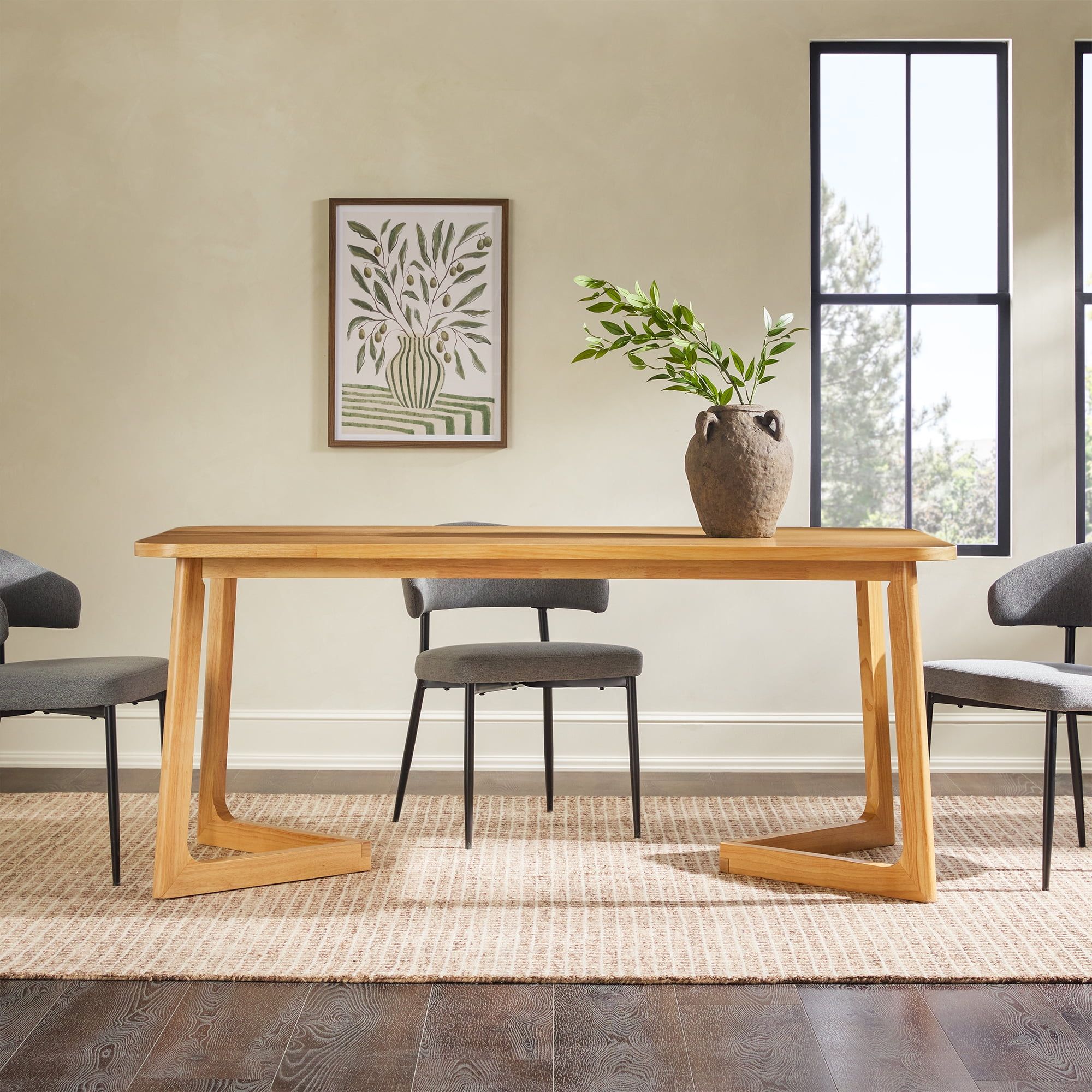 Walker Edison Modern Solid Wood Rectangular Dining Table, Natural ... in Manchester Dining Table, Natural