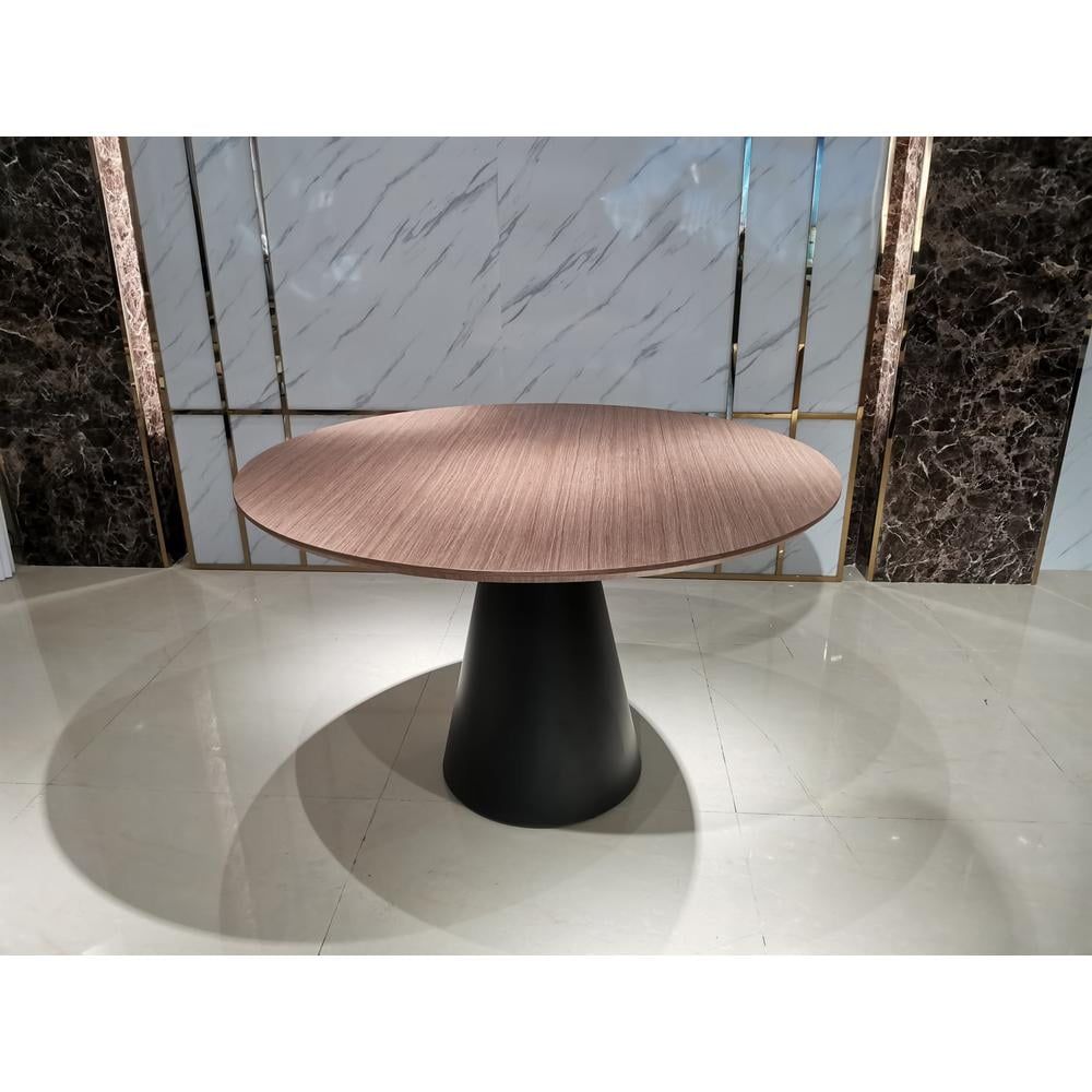 Walnut Wood Top 48&quot; Round Dining Table W/Black Powder Coating Pedestal ... inside Walnut Wood Top Dining Table With Black Powder Coating Base