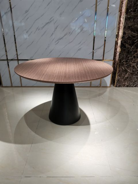 Walnut Wood Top Dining Table With Black Powder Coating Base ... in Beyond Aesthetics Understanding the Durability of Walnut Wood Dining Tops