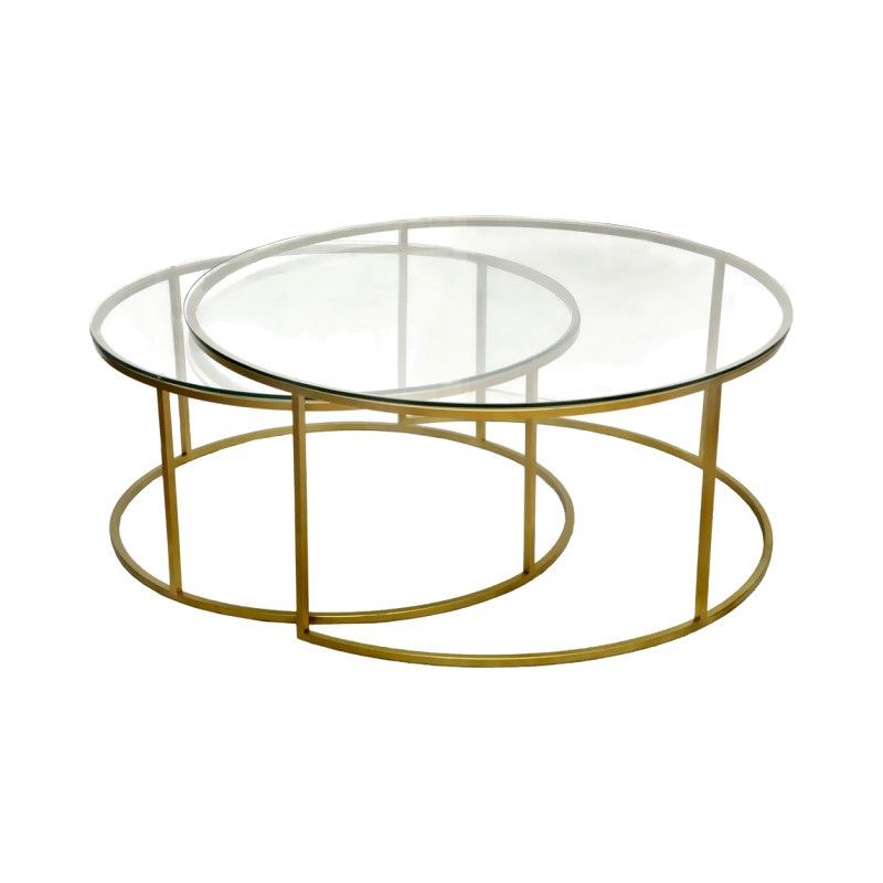Wareley 2 Piece Glass Top Metal Round Nesting Coffee Table Set, Gold for A Closer Look at the 46&quot; Gold Glass Rectangular Nested Coffee Table Set