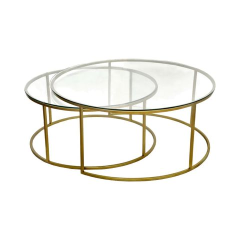 Wareley 2 Piece Glass Top Metal Round Nesting Coffee Table Set, Gold for A Closer Look at the 46" Gold Glass Rectangular Nested Coffee Table Set