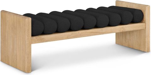Waverly Boucle Fabric 52" Bench In Black/Natural By Meridian ... in Waverly Boucle Fabric Bench, Black