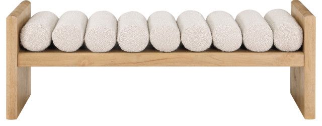 Waverly Boucle Fabric Upholstered Bench, 52&quot; Wide - Transitional ... with Wilshire Boucle Fabric Upholstered Bench, Cream, Walnut Finish