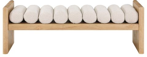 Waverly Boucle Fabric Upholstered Bench, 52" Wide - Transitional ... with Wilshire Boucle Fabric Upholstered Bench, Cream, Walnut Finish