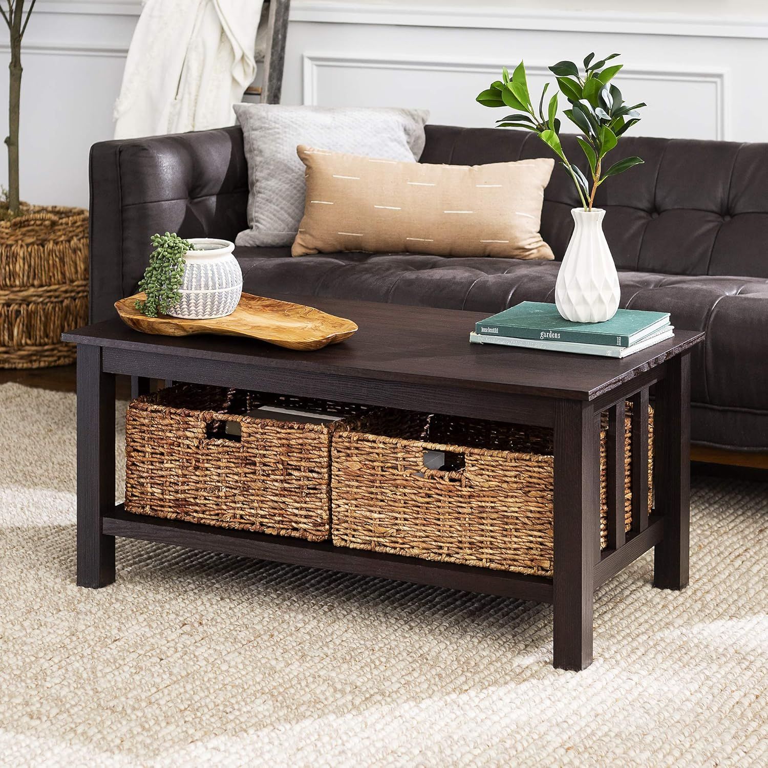 We Furniture 102Cm (40&quot;) Traditional Wood Storage Coffee Table With ... in Beyond the Surface Exploring the Design and Functionality of Espresso Wood Dining Tables with Storage