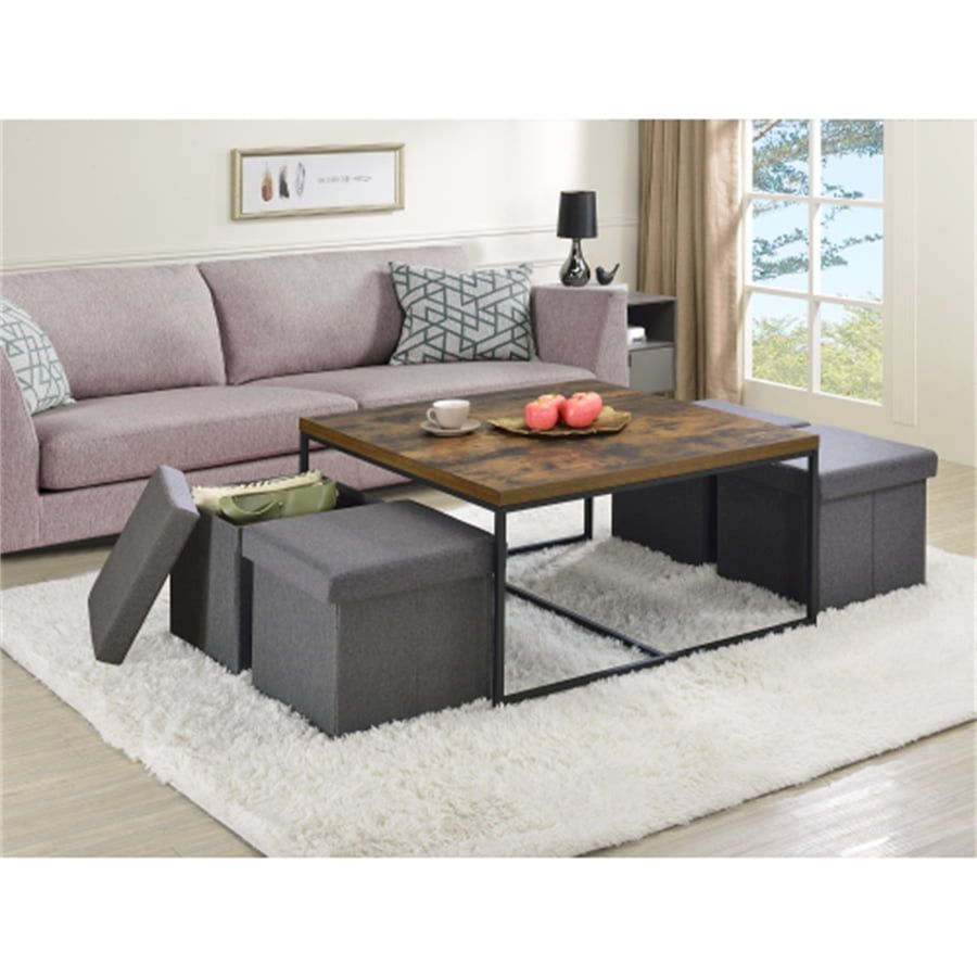 Weathered Oak Wood Grain 5-Piece Coffee Table Set, Includes 1 Coffee ... throughout Creating a Cozy and Organized Living Room with a Black 5-Piece Coffee Set