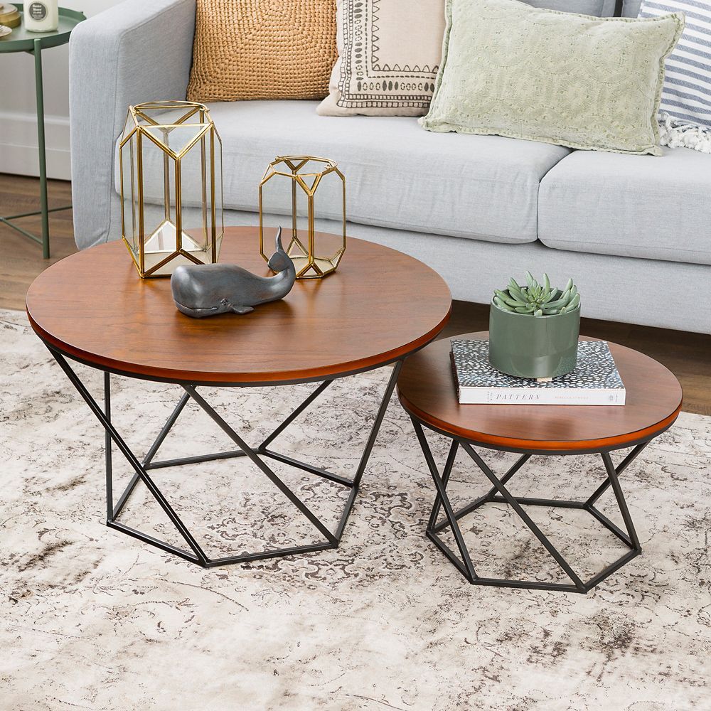 Welwick Designs Modern Nesting Coffee Table, Set Of 2 - Walnut/Black ... with regard to How a Black Nesting Coffee Table Set Can Enhance Your Small Space