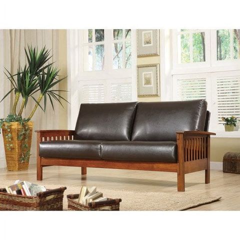 Weston Home Ashton Sofa, Brown Faux Leather - Walmart.com with regard to Leather Luxury Weston Sofa - Brown