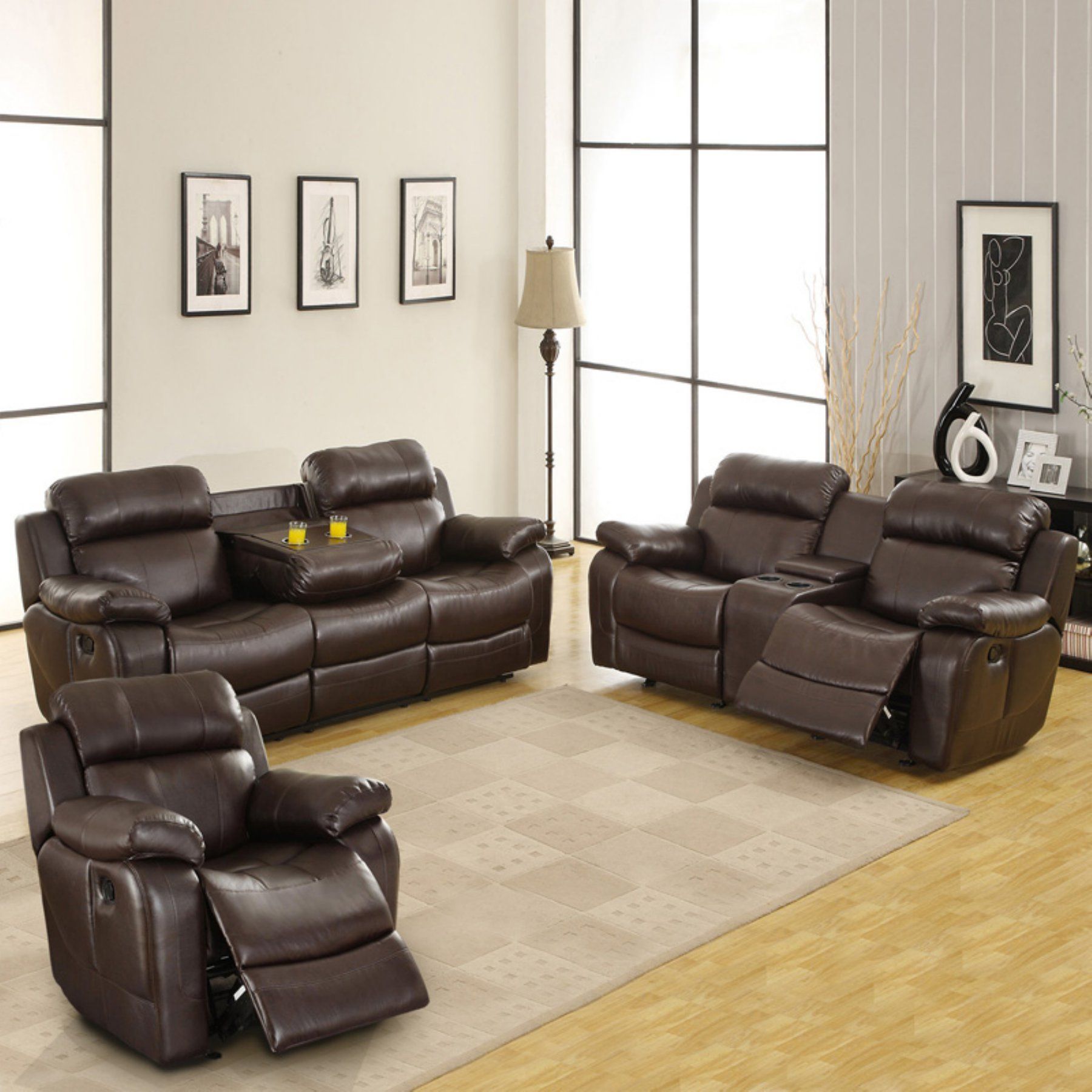Weston Home Darrin Leather Reclining Sofa Set With Console - Brown ... with Leather Luxury Weston Sofa - Brown