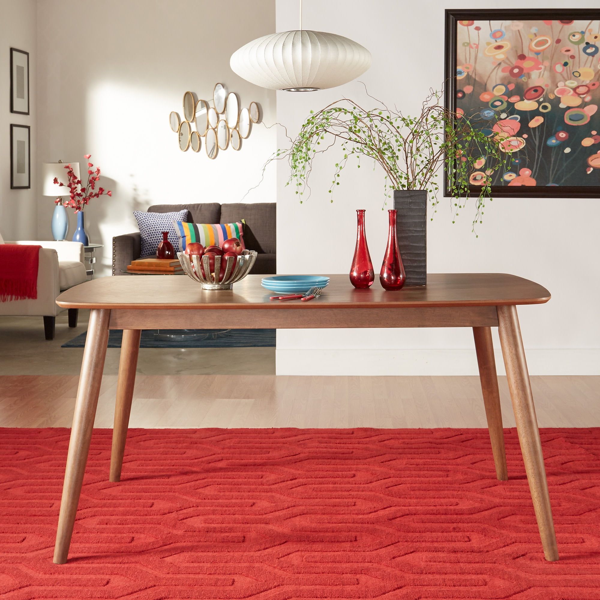 Weston Home Mid-Century Modern 60&quot; Wood Tapered Legs Dining Table ... within Mid Century Dining Table Walnut Finish