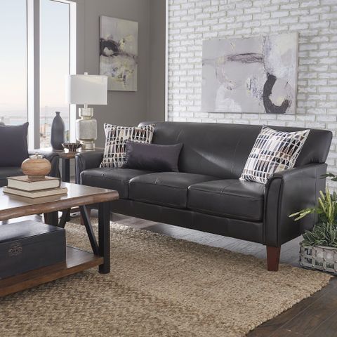 Weston Home Tribeca Sofa, Dark Brown Faux Leather - Walmart.com in Leather Luxury Weston Sofa - Brown
