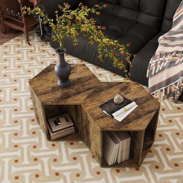 Wetiny 23.62 In. Antique Brown Hexagonal Mdf Coffee Table Side End ... throughout The Practicality and Aesthetic Appeal of MDF Grey End Tables