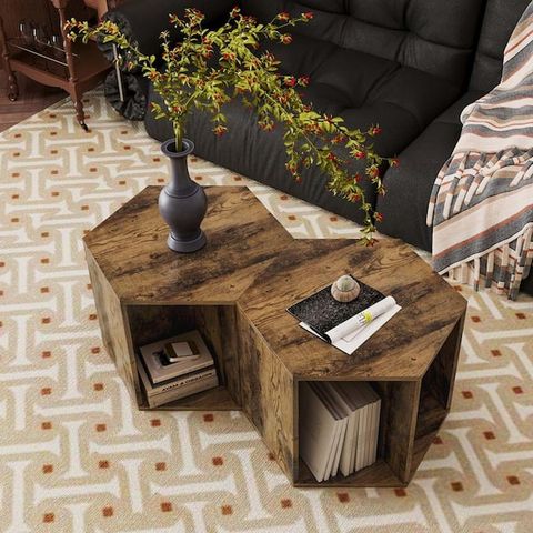 Wetiny 23.62 In. Antique Brown Hexagonal Mdf Coffee Table Side End ... throughout The Practicality and Aesthetic Appeal of MDF Grey End Tables