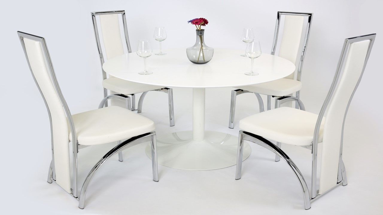 White Gloss Dining Table And 4 Chairs - Homegenies in Modern White Gloss Dining Table