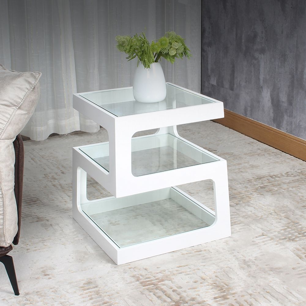White Modern Unique Square Side Table Storage End Table With Shelf 3 ... throughout Contemporary Side Table, Dotted White Metal Base With Square Glass Top