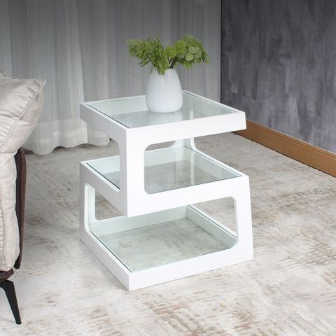 White Modern Unique Square Side Table Storage End Table With Shelf 3 ... throughout Contemporary Side Table, Dotted White Metal Base With Square Glass Top