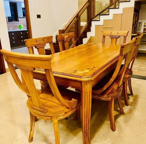 White Oak Rectangular Designer Teak Wood Dining Table Set, For Home At ... pertaining to Teak Wood Dining Table With Matte Finish