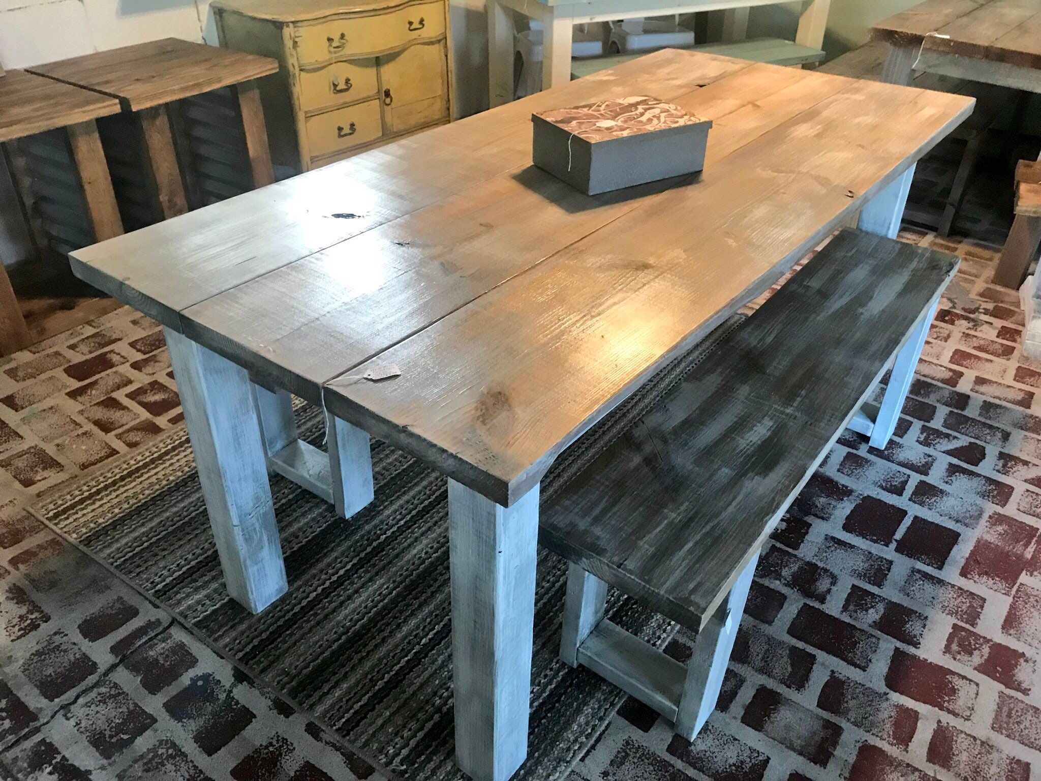 White Wash Farmhouse Table With Benches Rustic Wooden Gray White Wash ... throughout Farmhouse Dining Table White Wash Finish