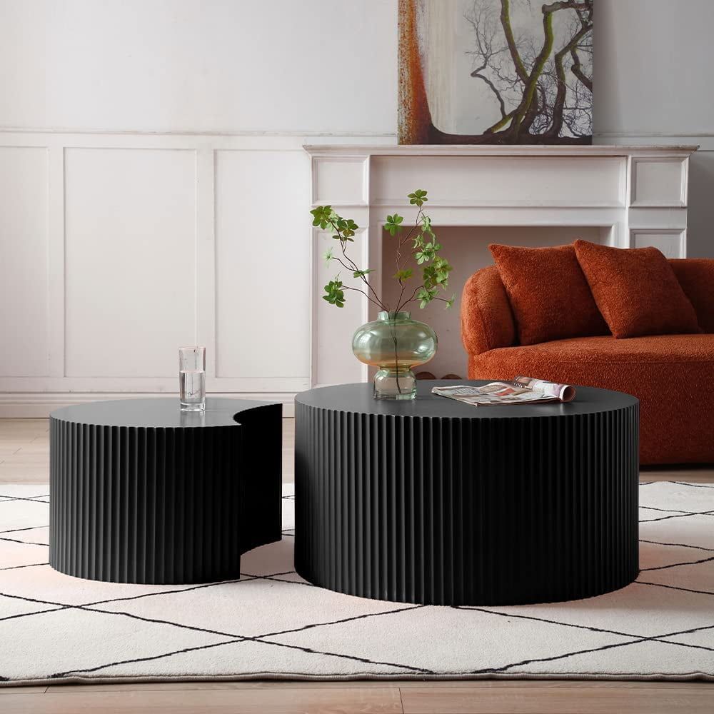 Williamspace Nesting Coffee Table Set Of 2, Matte Black Round Wooden ... intended for Modern Nesting Coffee Table Set With Decorative Line Detailing And Mdf Top, Black