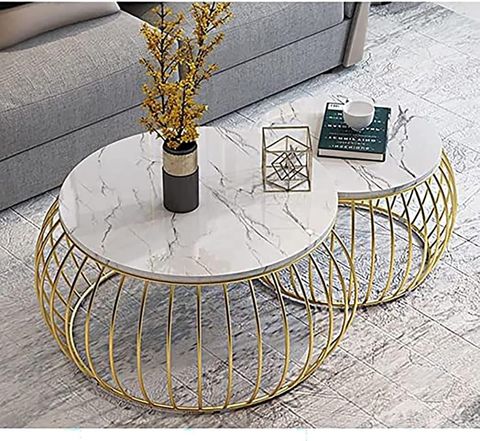 Wooden World Modern Nesting Center Table Set Of 3 – Marble Look Tops ... pertaining to 3-Piece Coffee Table Set With Crossed Metal Base And Round Marble Tops, White Marble/Matte Gold