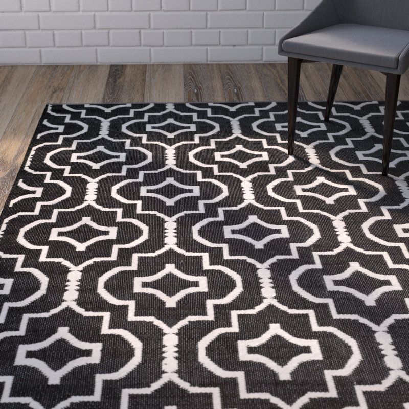 Wrought Studio Smith Geometric Handmade Flatweave Cotton Black/Ivory ... intended for Flatweave Cotton Area Rug Black And Ivory Trellis Design Handmade