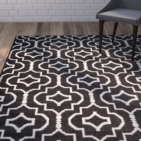 Wrought Studio Smith Geometric Handmade Flatweave Cotton Black/Ivory ... intended for Flatweave Cotton Area Rug Black And Ivory Trellis Design Handmade