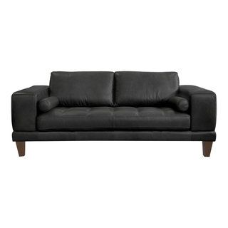 Wynne Contemporary Loveseat In Genuine Black Leather With Brown Wood ... for The Wynne Sofa A Blend of Comfort and Sophistication in Brown