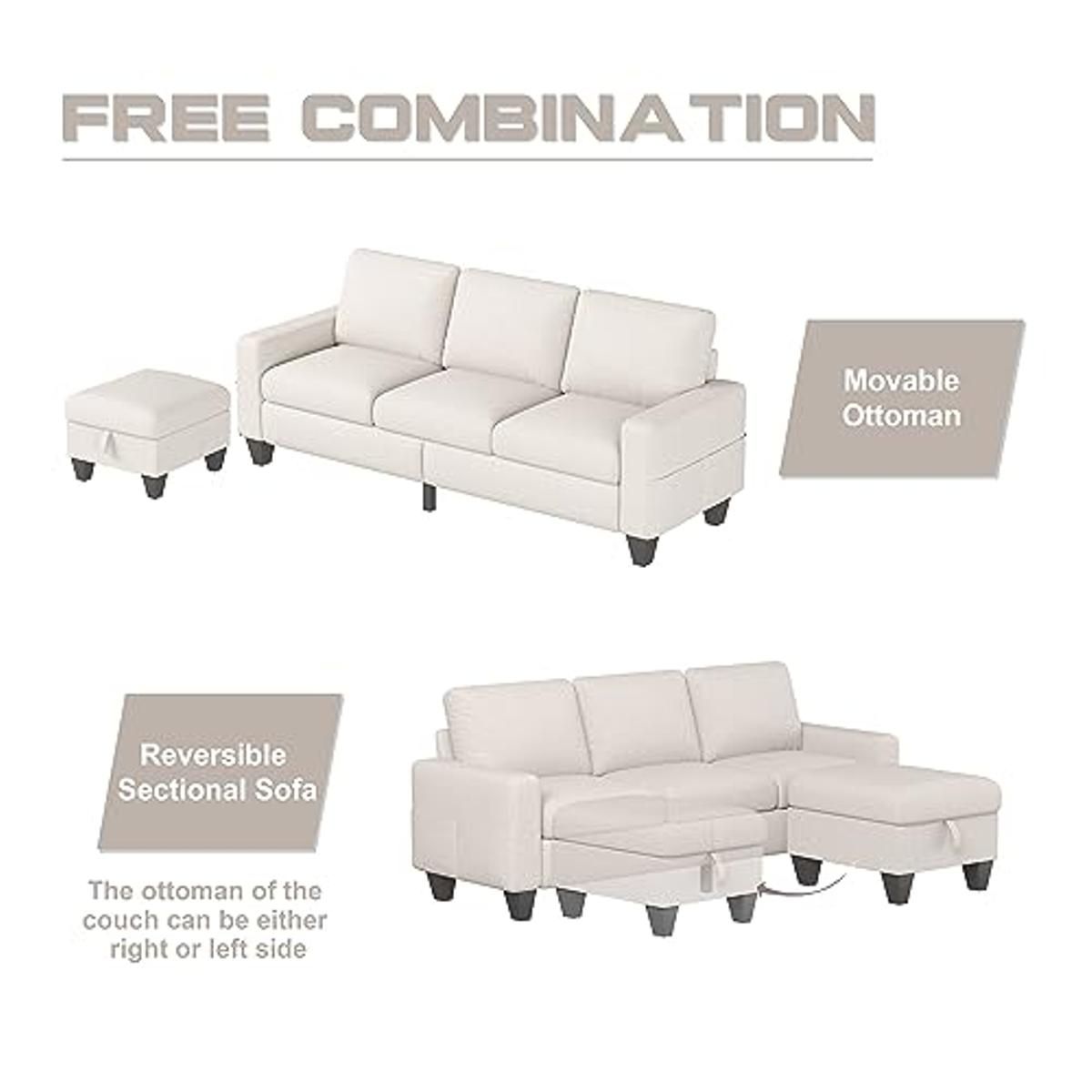Zeefu Convertible Sectional Sofa Couch,Beige Linen Fabric Modern 3-Seat L-Shaped Upholstered ... with regard to Sectional Sofa Couch, Beige, Fabric, Lounge Living
