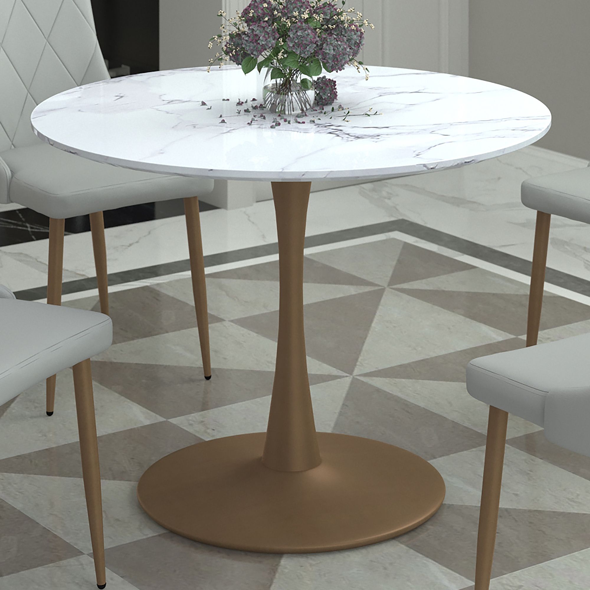 Zilo 40&quot; Round Dining Table In White Faux Marble And Aged Gold with Beyond the Basics What to Know About 40-Inch Round White Dining Tables