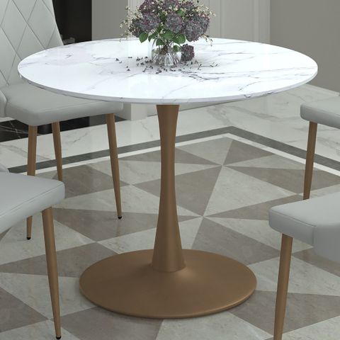 Zilo 40" Round Dining Table In White Faux Marble And Aged Gold with Beyond the Basics What to Know About 40-Inch Round White Dining Tables