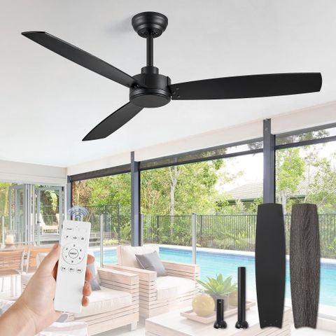 Zmishibo 52 Inch Outdoor Ceiling Fan With Remote, Black Ceiling Fan No ... with Modern Outdoor Ceiling Fan With Wireless Remote