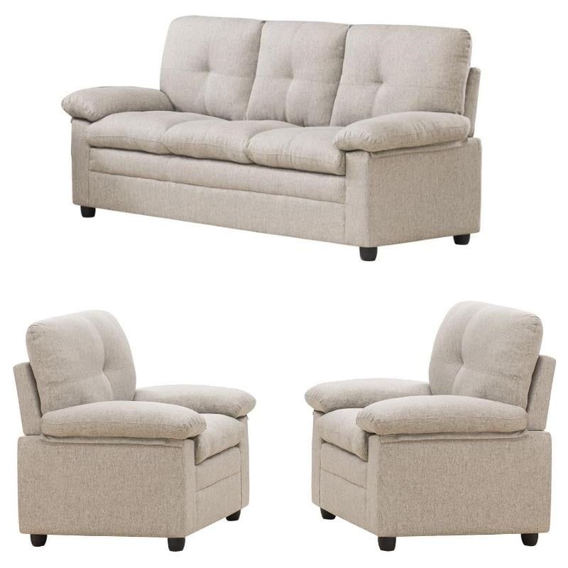 3 Piece Living Room Set With Sofa And 2 Armchairs In Beige - Walmart ... with The Psychology Behind Choosing Warm Color Palettes for Living Areas