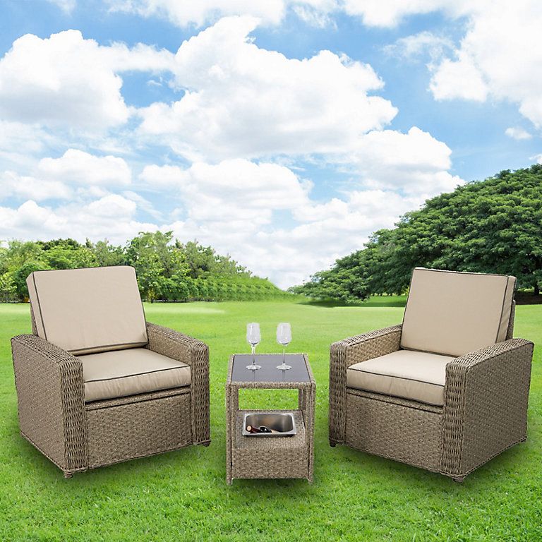 3 Piece Rattan Furniture Set, Patio Rattan Bistro Set With Ice Bucket ... inside Artina 3-Piece Rattan Coffee And End Table Set Natural