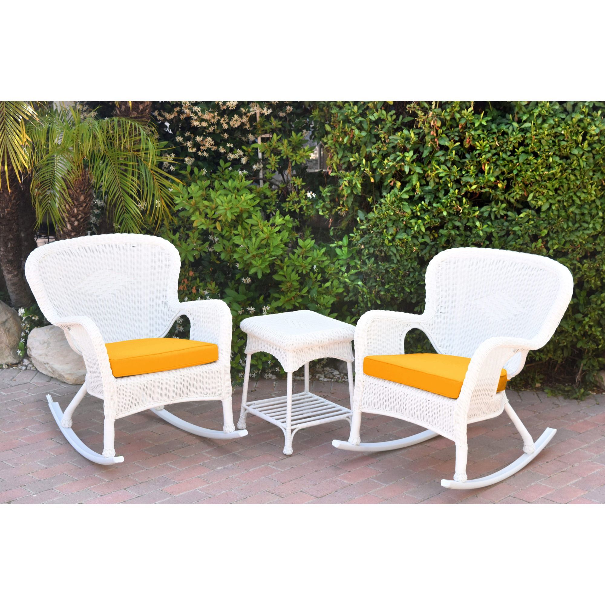 3-Piece White Wicker Outdoor Furniture Patio Conversation Set With ... for Pelangi Rattan Wicker 3-Piece Set, White