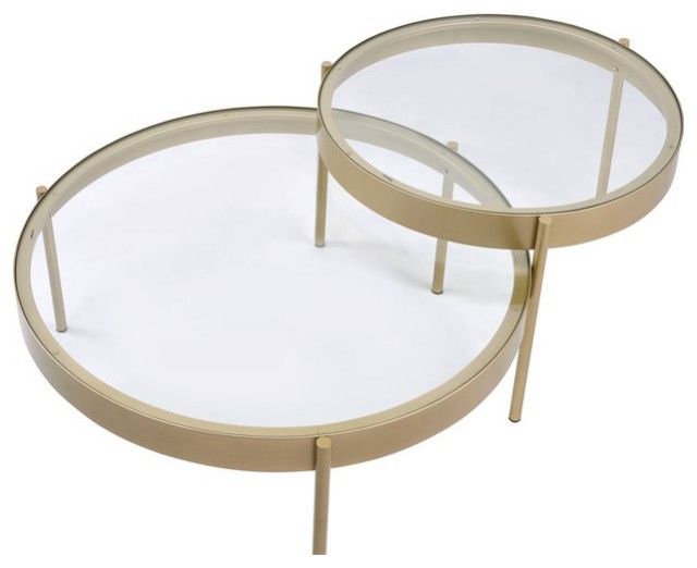 Acme Andover 2-Piece Round Glass Top Nesting Tables In Clear And Gold ... throughout 2Pc Pack Nesting Tables Clear Glass &amp; Gold