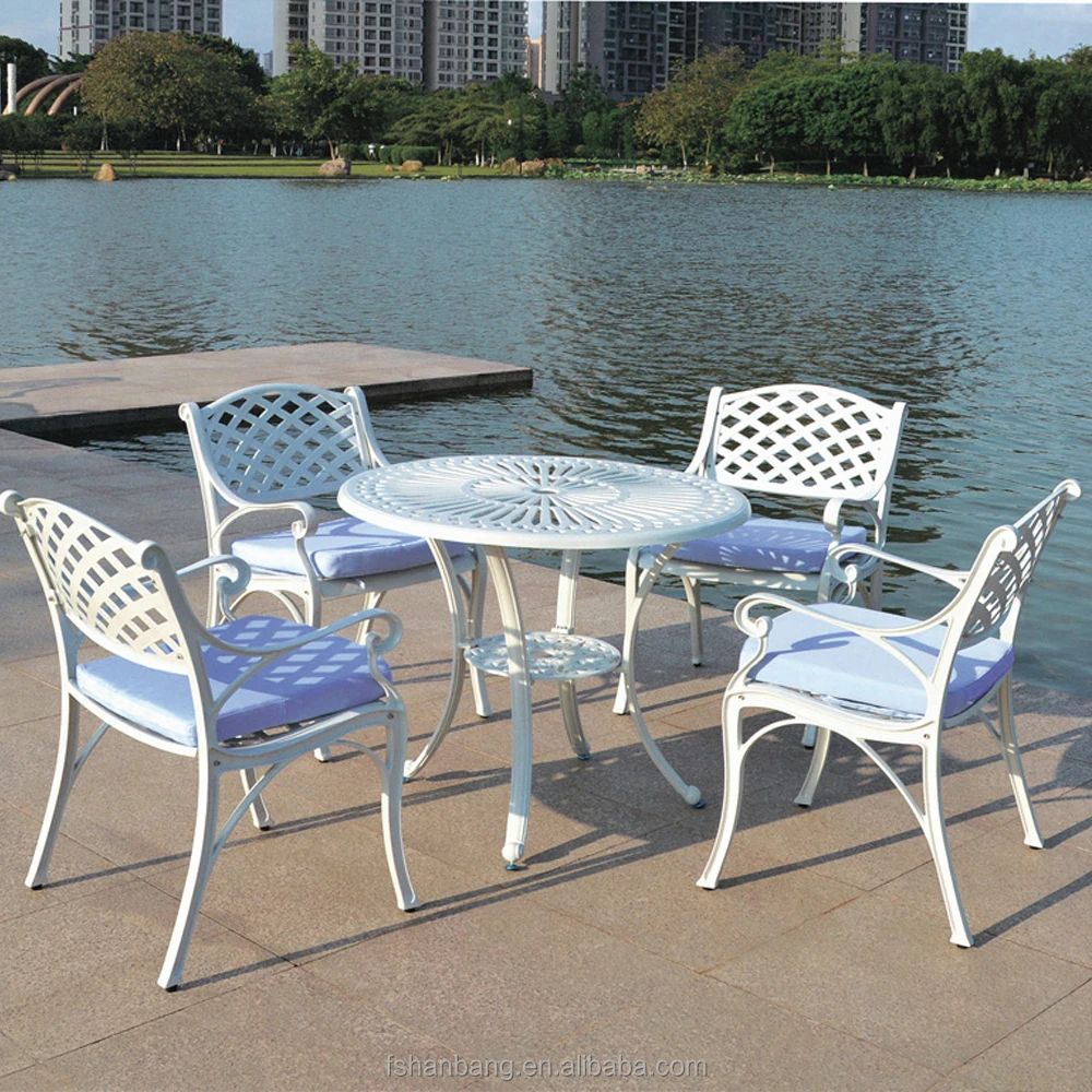 Aluminum Outdoor Tables And Chairs for Anodized Aluminum Table And Bench Set In White Set Of 3
