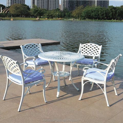 Aluminum Outdoor Tables And Chairs for Anodized Aluminum Table And Bench Set In White Set Of 3