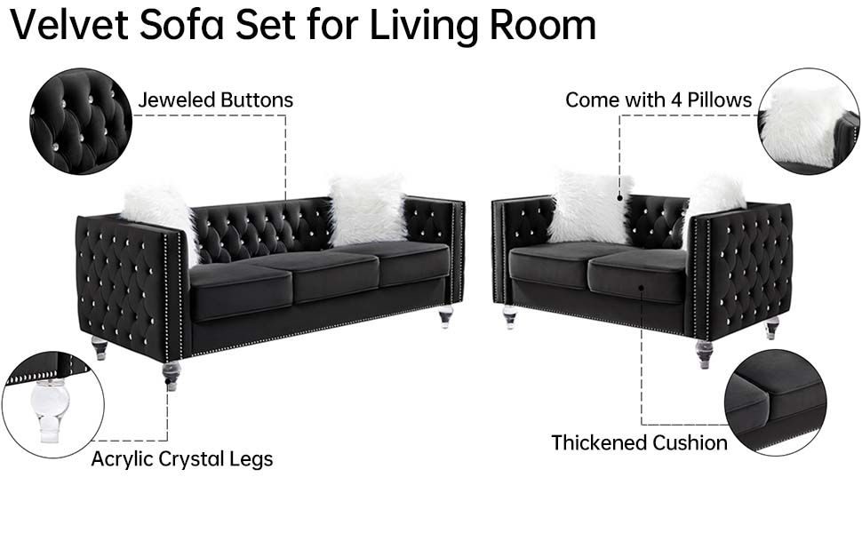 Amazon.com: 2 Piece Velvet Living Room Sofa Set With Tufted Loveseat ... regarding The Art of Choosing the Right Velvet Sofa Set for Your Home
