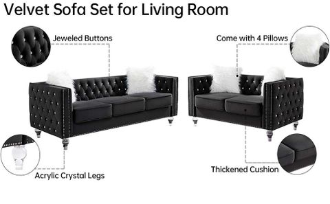 Amazon.com: 2 Piece Velvet Living Room Sofa Set With Tufted Loveseat ... regarding The Art of Choosing the Right Velvet Sofa Set for Your Home