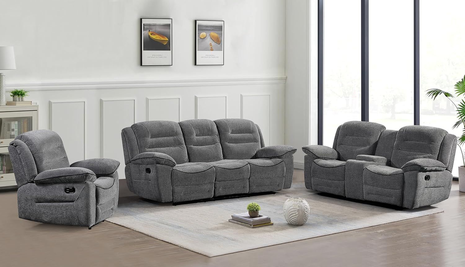 Amazon.com: Betsy Furniture Soft Microfiber Reclining Sofa Set, Living ... pertaining to Betsy Furniture Microfiber Reclining Sectional Living Room Set, Grey