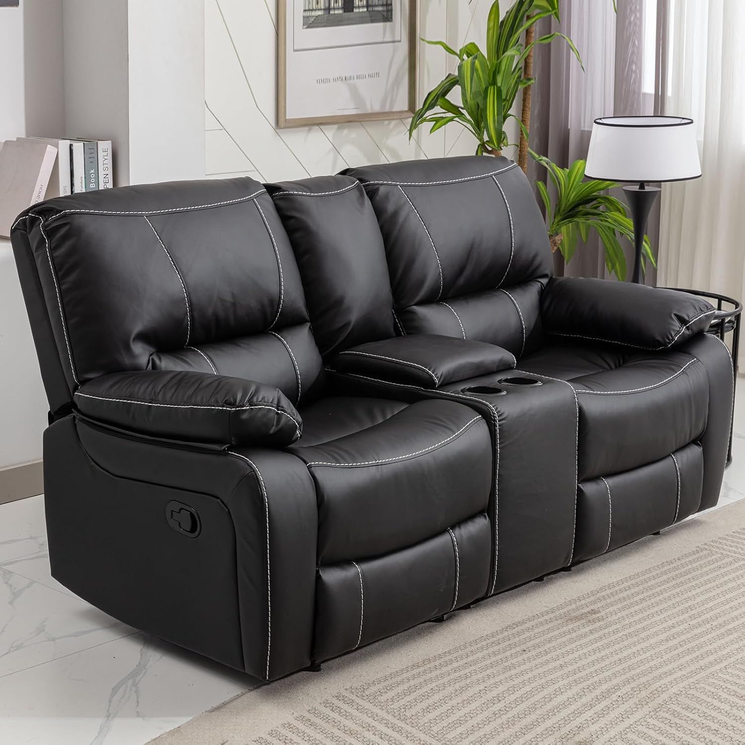 Amazon.com: Ebello Faux Leather Manual Loveseat Recliner, Reclining ... throughout Choosing the right faux leather sofa set for small apartment living