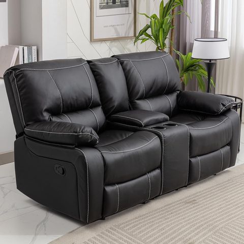 Amazon.com: Ebello Faux Leather Manual Loveseat Recliner, Reclining ... throughout Choosing the right faux leather sofa set for small apartment living
