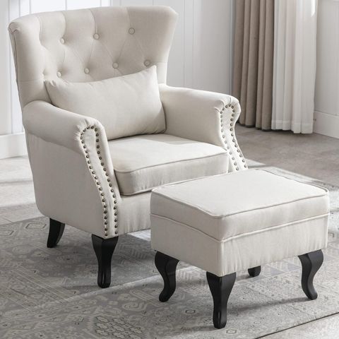 Amazon.com: Huimo Accent Chair With Ottoman,Upholstered Living Room ... with Woodard Light Grey Upholstered Antique Oak 2-Piece Wood Armchair And Ottoman Set