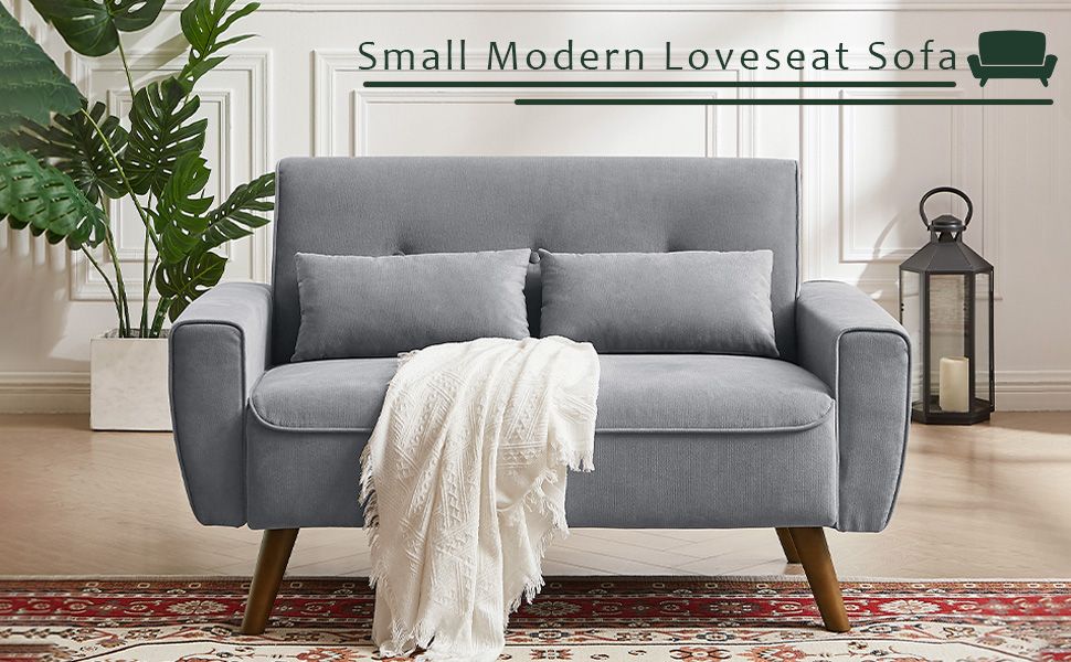 Amazon.com: Jarenie 48&quot; Small Loveseat Sofa, 2 Seater Love Seat Mid ... in The Art of Choosing the Perfect 2-Piece Gray Sofa Set