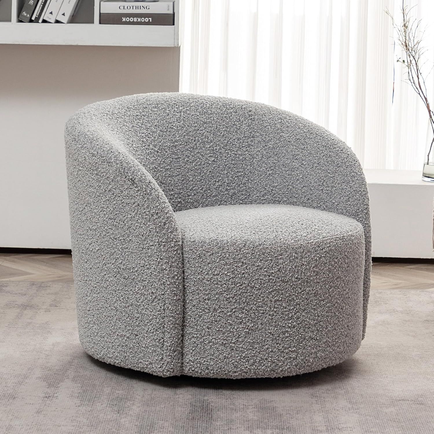 Amazon.com: Kinwell 34&quot; W Mid Century Modern Swivel Barrel Chair, Round ... intended for Modern Barrel Shaped Accent Chair