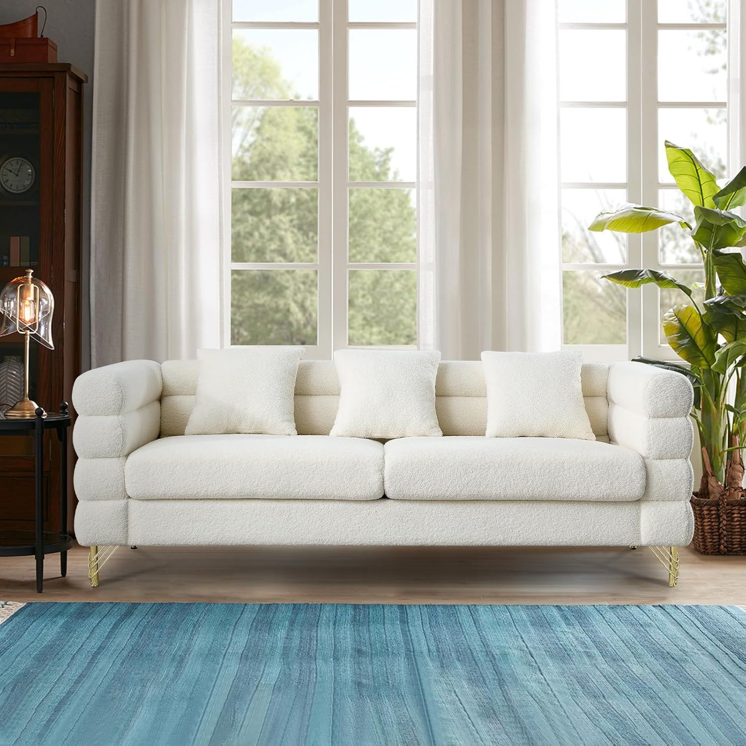 Amazon.com: Modern Bouclé Sofa Couch With Deep Seat, Comfy 3 Seater ... with regard to Ckh 2-Piece Boucle Sherpa Upholstered Sofa Loveseat Set