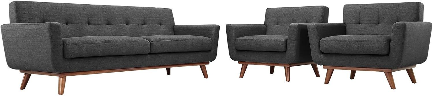 Amazon.com: Modway Engage Mid-Century Modern Upholstered Gray, Two ... within Modway 3-Piece Engage Armchairs And Sofa Set, Gray