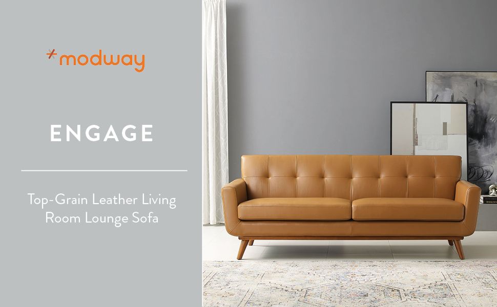 Amazon.com: Modway Engage Sofa In Top-Grain Leather Living Room Lounge ... intended for Modway Engage Top-Grain Leather Living Room Lounge Sofa