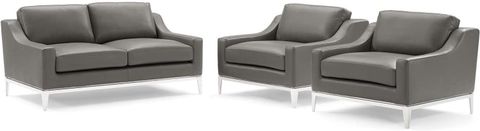 Amazon.com: Modway Harness 3 Piece Stainless Steel Base Leather Set In ... intended for Modway Harness Stainless Steel & Leather Loveseat And Armchair Set In Gray