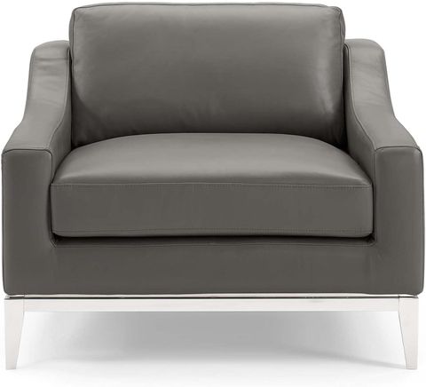 Amazon.com: Modway Harness Stainless Steel Base Leather Armchair, Gray ... inside Maintaining the Elegance of Leather and Steel Furniture Sets